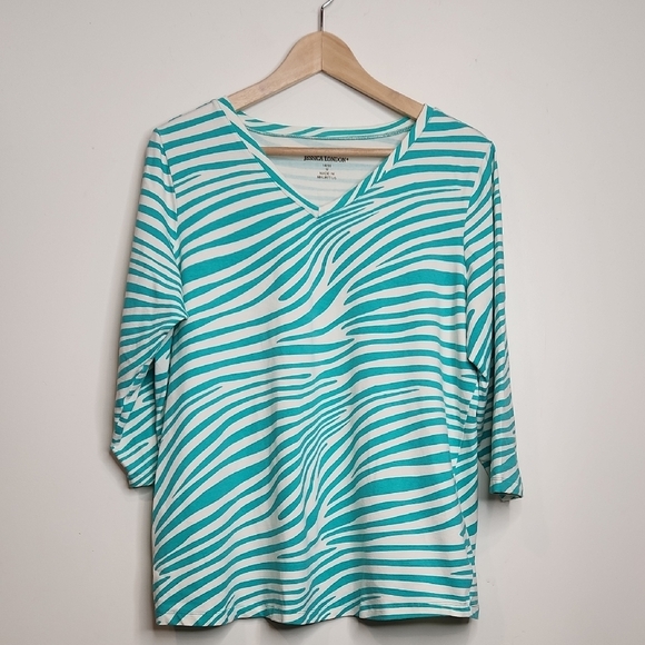 Jessica London Tops - Jessica London Women's Teal and White Zebra Print‎ Blouse Super Comfy Soft